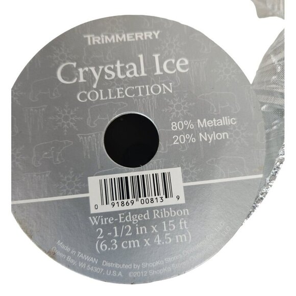 Trim Merry Crystal Ice Ribbon Collection Wire-Edged Set Of 6 Rolls Silver Glitte - Picture 6 of 8